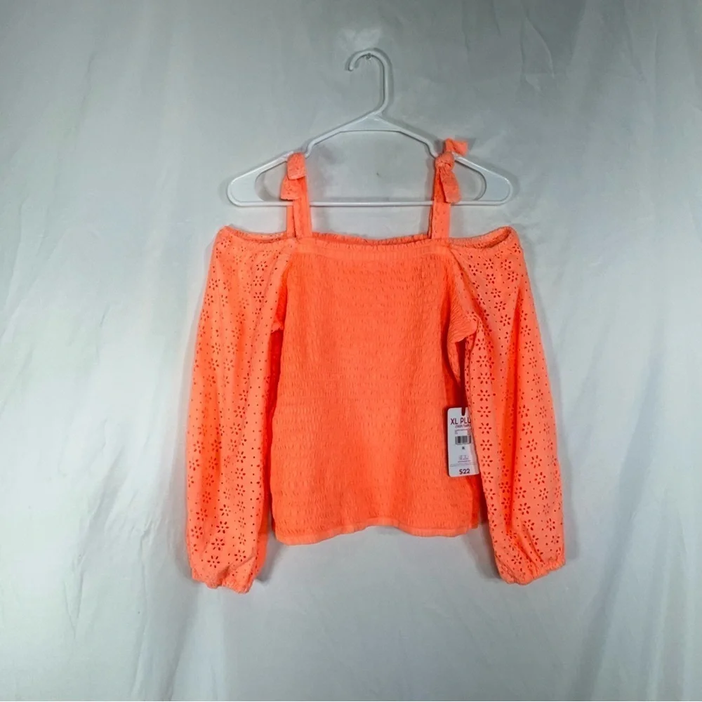 Justice Girl's Plus Smocked Long Sleeve Cold Shoulder Top